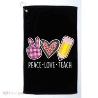 Peace Love Teach Plaid and Leopard Prints Golf Towel thumb 0