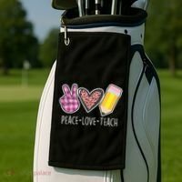 Peace Love Teach Plaid and Leopard Prints Golf Towel thumb 2