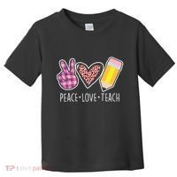 Peace Love Teach Plaid and Leopard Prints Toddler T-Shirt thumb 0