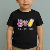 Peace Love Teach Plaid and Leopard Prints Toddler T-Shirt thumb 2