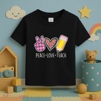 Peace Love Teach Plaid and Leopard Prints Toddler T-Shirt thumb 3