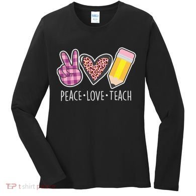 Peace Love Teach Plaid and Leopard Prints Women's Long Sleeve Shirt