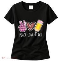Peace Love Teach Plaid and Leopard Prints Women's T-Shirt thumb 0