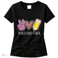 Peace Love Teach Plaid and Leopard Prints Women's T-Shirt thumb 0