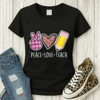 Peace Love Teach Plaid and Leopard Prints Women's T-Shirt thumb 3