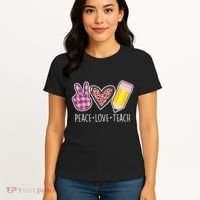 Peace Love Teach Plaid and Leopard Prints Women's T-Shirt thumb 4