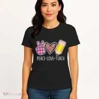 Peace Love Teach Plaid and Leopard Prints Women's T-Shirt thumb 4