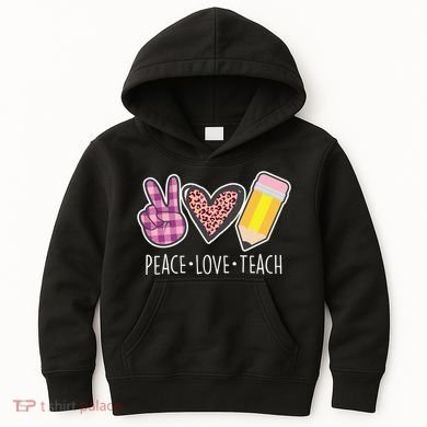 Peace Love Teach Plaid and Leopard Prints Kids Hoodie
