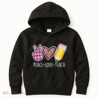 Peace Love Teach Plaid and Leopard Prints Kids Hoodie thumb 0