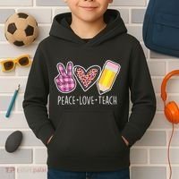 Peace Love Teach Plaid and Leopard Prints Kids Hoodie thumb 2