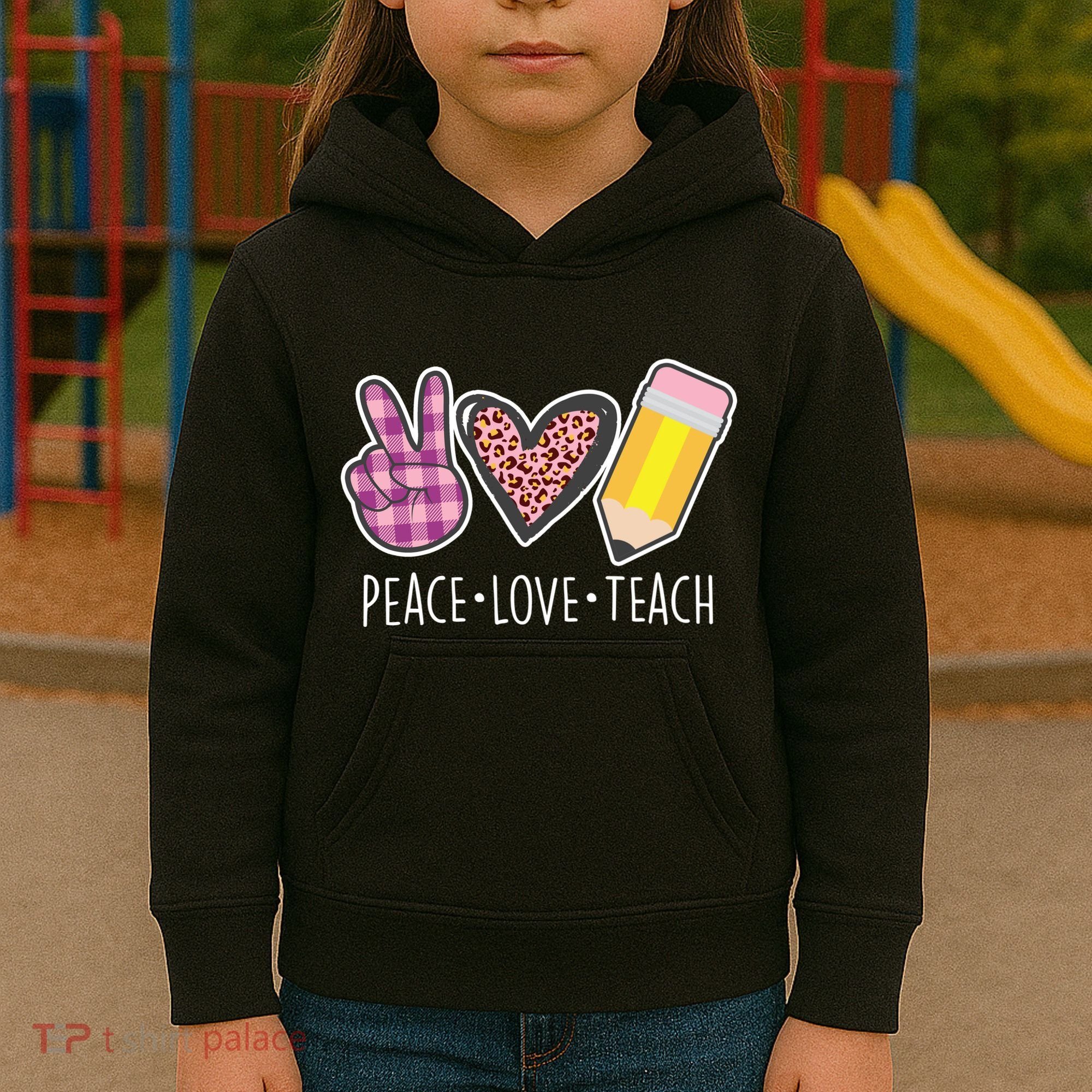 Peace Love Teach Plaid and Leopard Prints Kids Hoodie