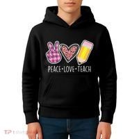 Peace Love Teach Plaid and Leopard Prints Kids Hoodie thumb 4