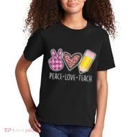 Peace Love Teach Plaid and Leopard Prints Kids T-Shirt thumb 2