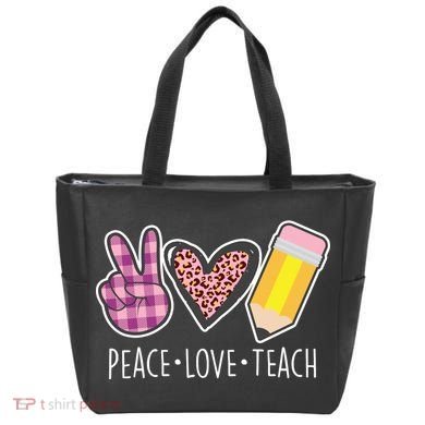 Peace Love Teach Plaid and Leopard Prints Tote Bag