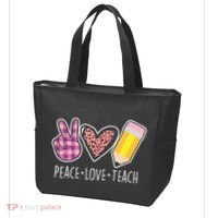 Peace Love Teach Plaid and Leopard Prints Tote Bag thumb 3