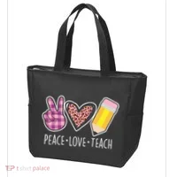Peace Love Teach Plaid and Leopard Prints Tote Bag thumb 3