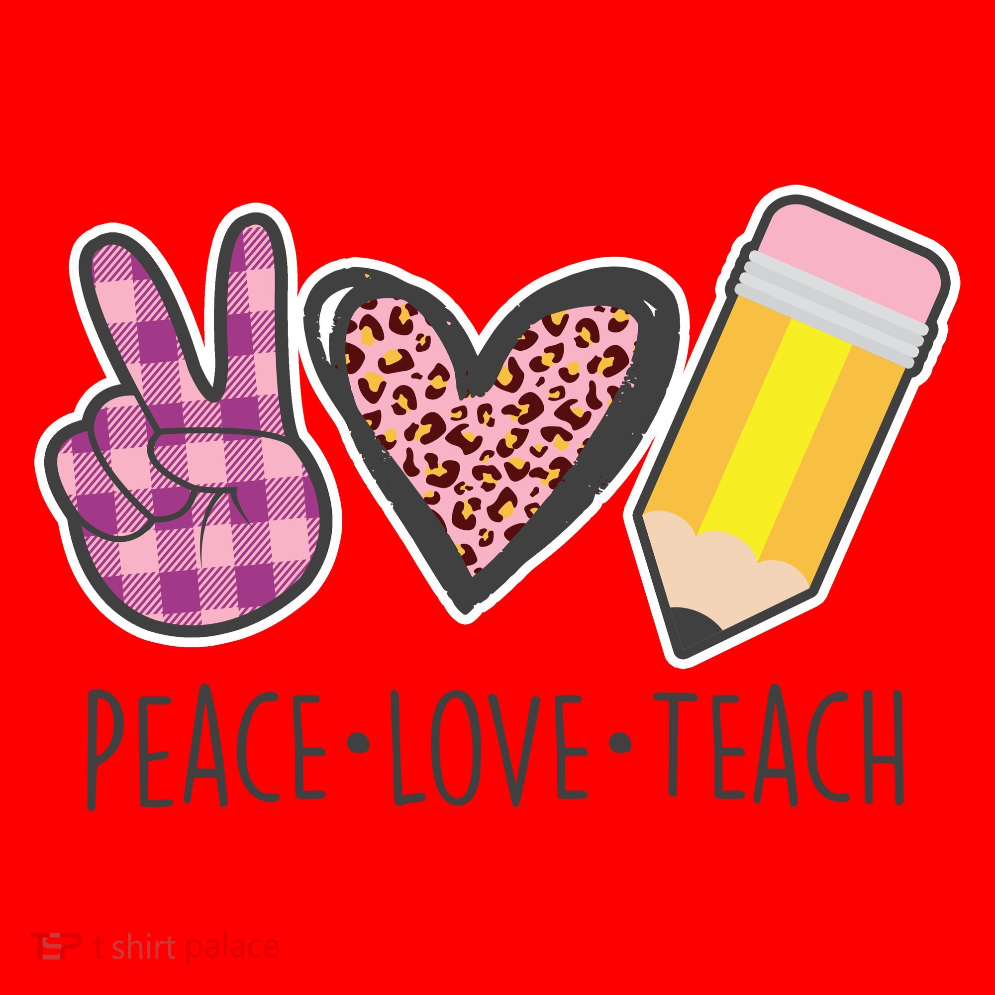 Peace Love Teach Plaid and Leopard Prints Santa Hat