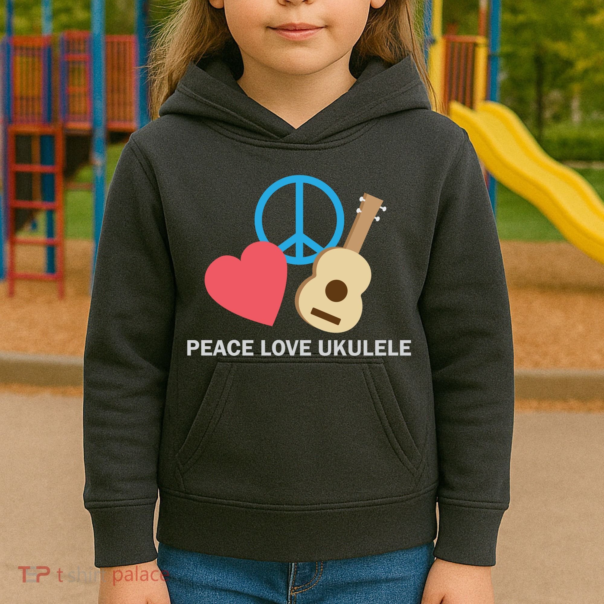 Peace Love Ukulele Kids Hoodie