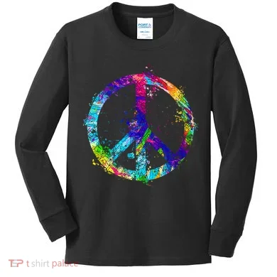 Peace Sign Paint Splatter Kids Long Sleeve Shirt