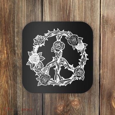 Peace Symbol Roses And Thorns Coaster