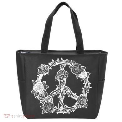 Peace Symbol Roses And Thorns Tote Bag