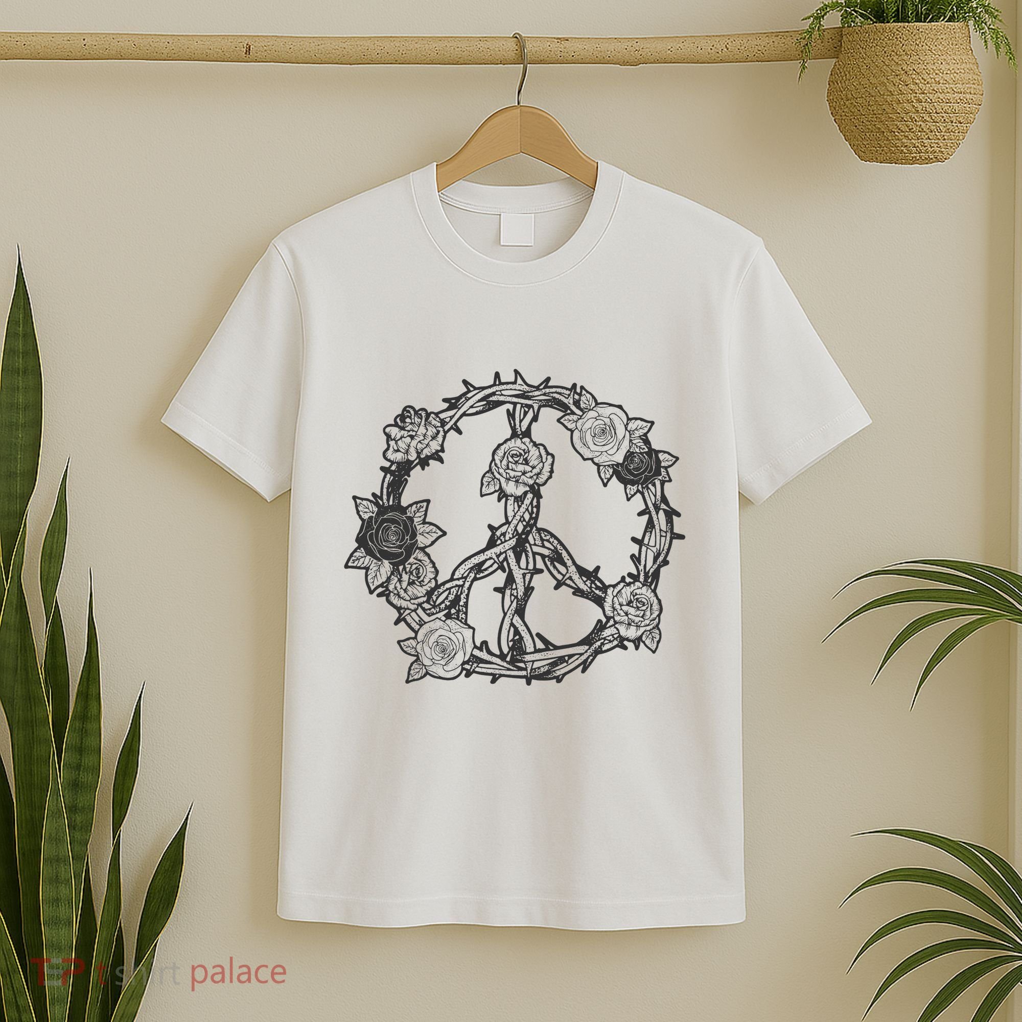 Peace Symbol Roses And Thorns T-Shirt