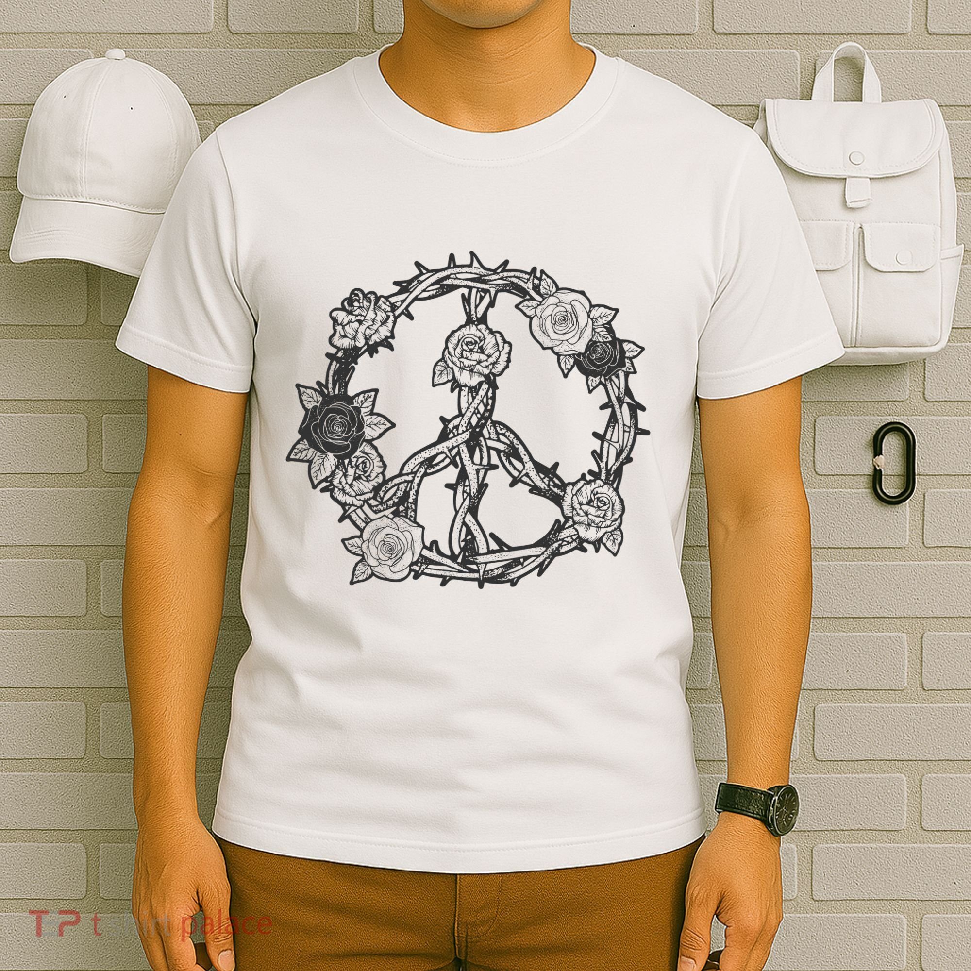 Peace Symbol Roses And Thorns T-Shirt