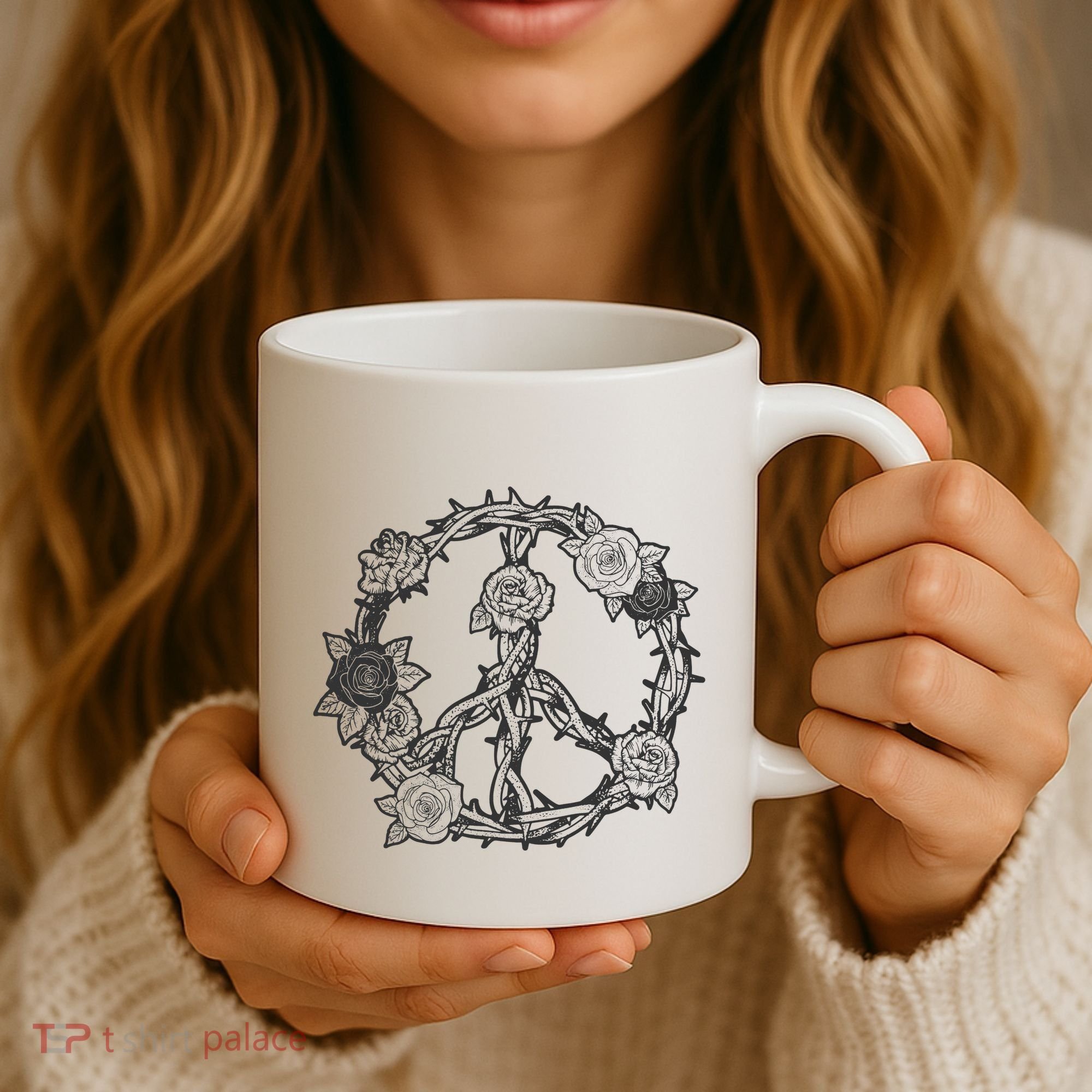 Peace Symbol Roses And Thorns Coffee Mug