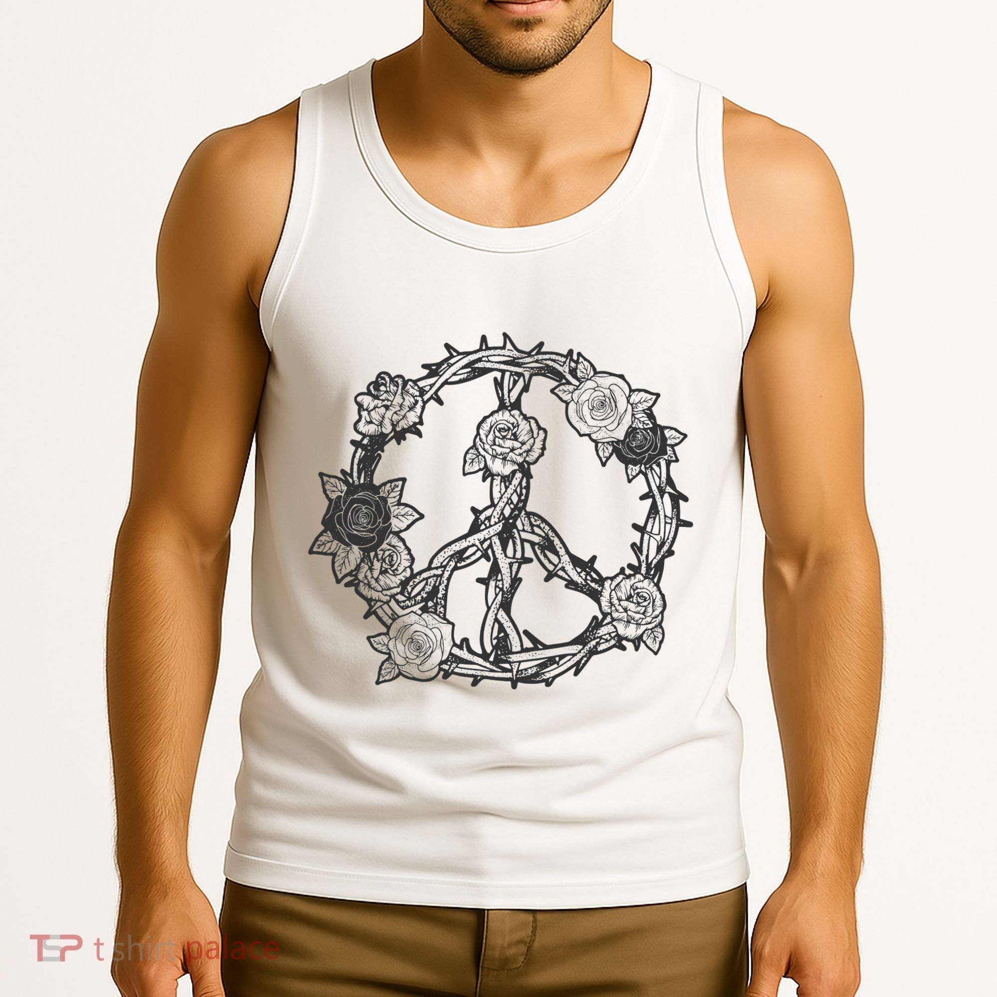 Peace Symbol Roses And Thorns Tank Top