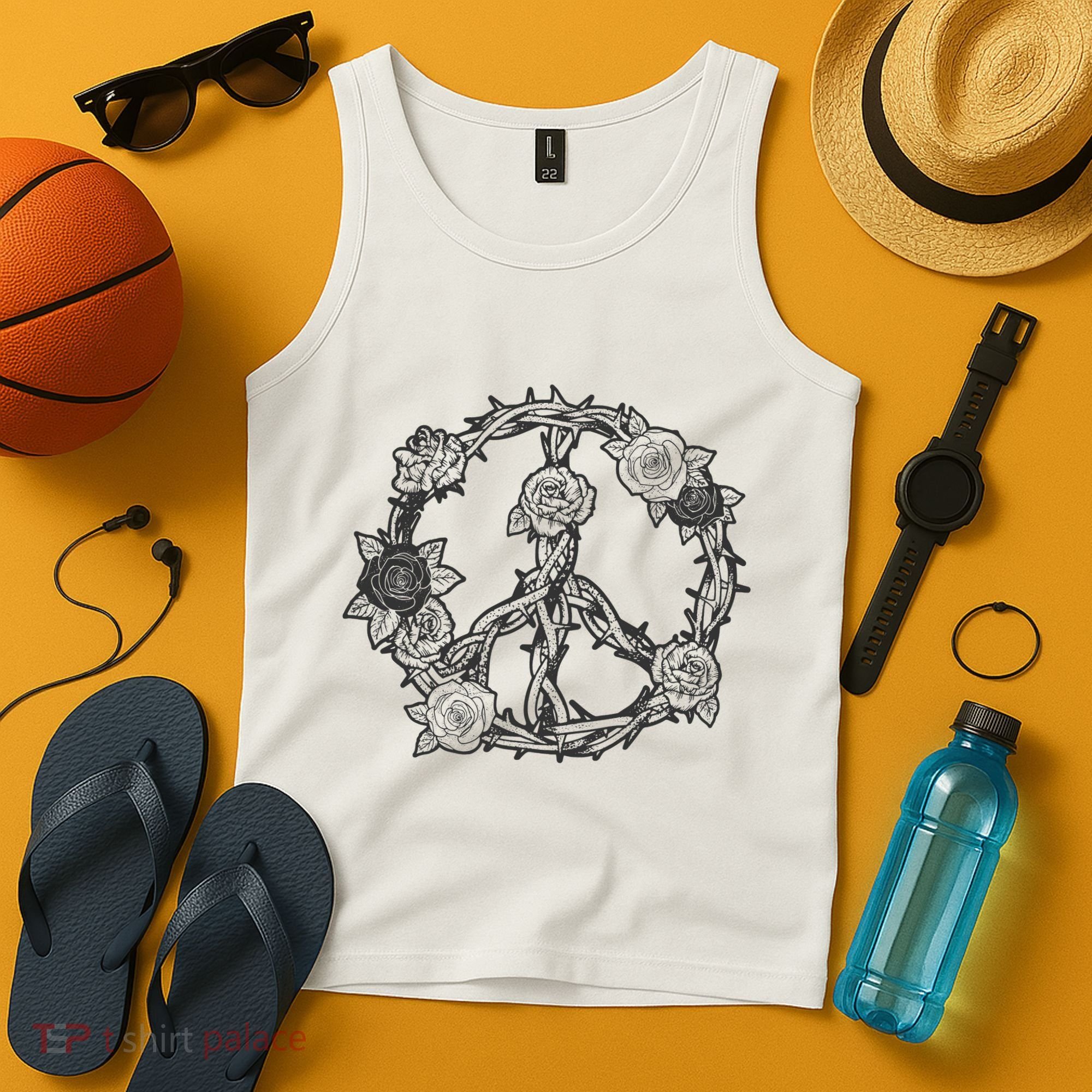 Peace Symbol Roses And Thorns Tank Top