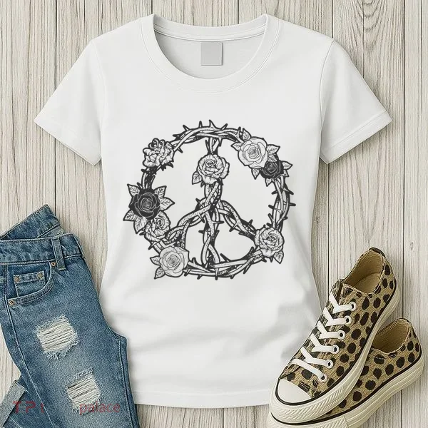 Peace Symbol Roses And Thorns Women's T-Shirt
