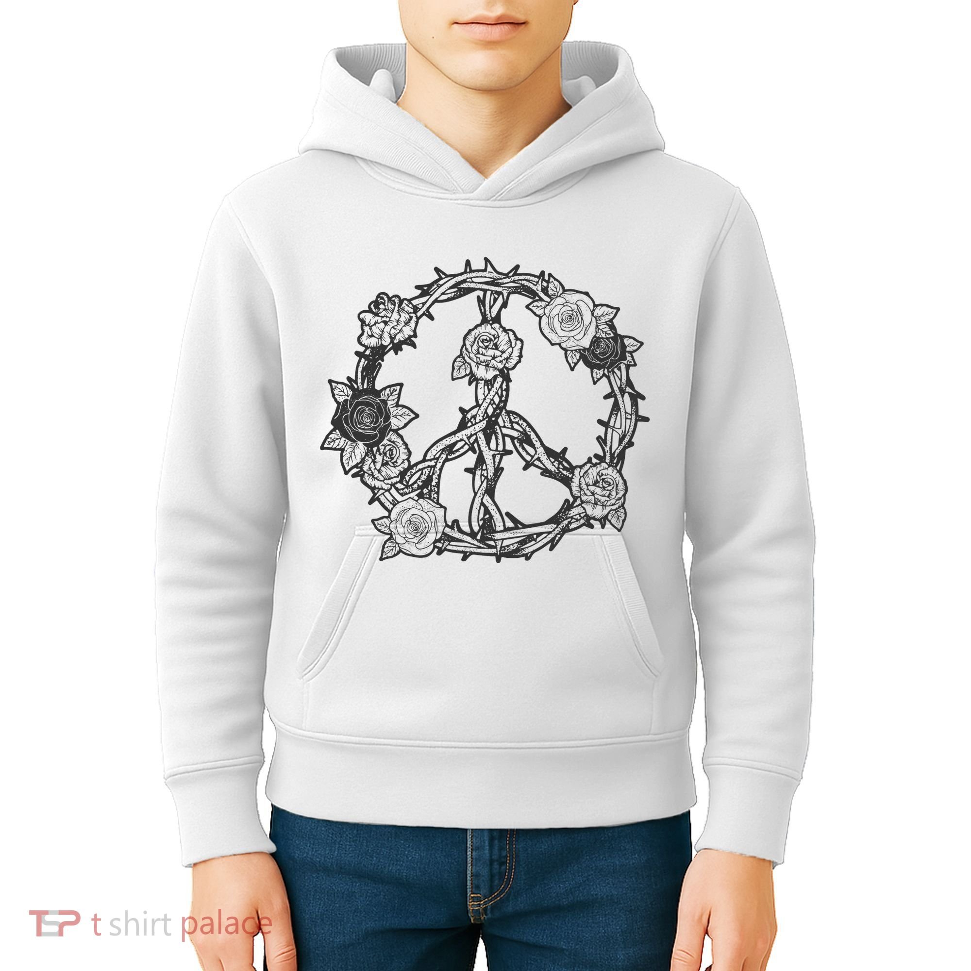 Peace Symbol Roses And Thorns Kids Hoodie