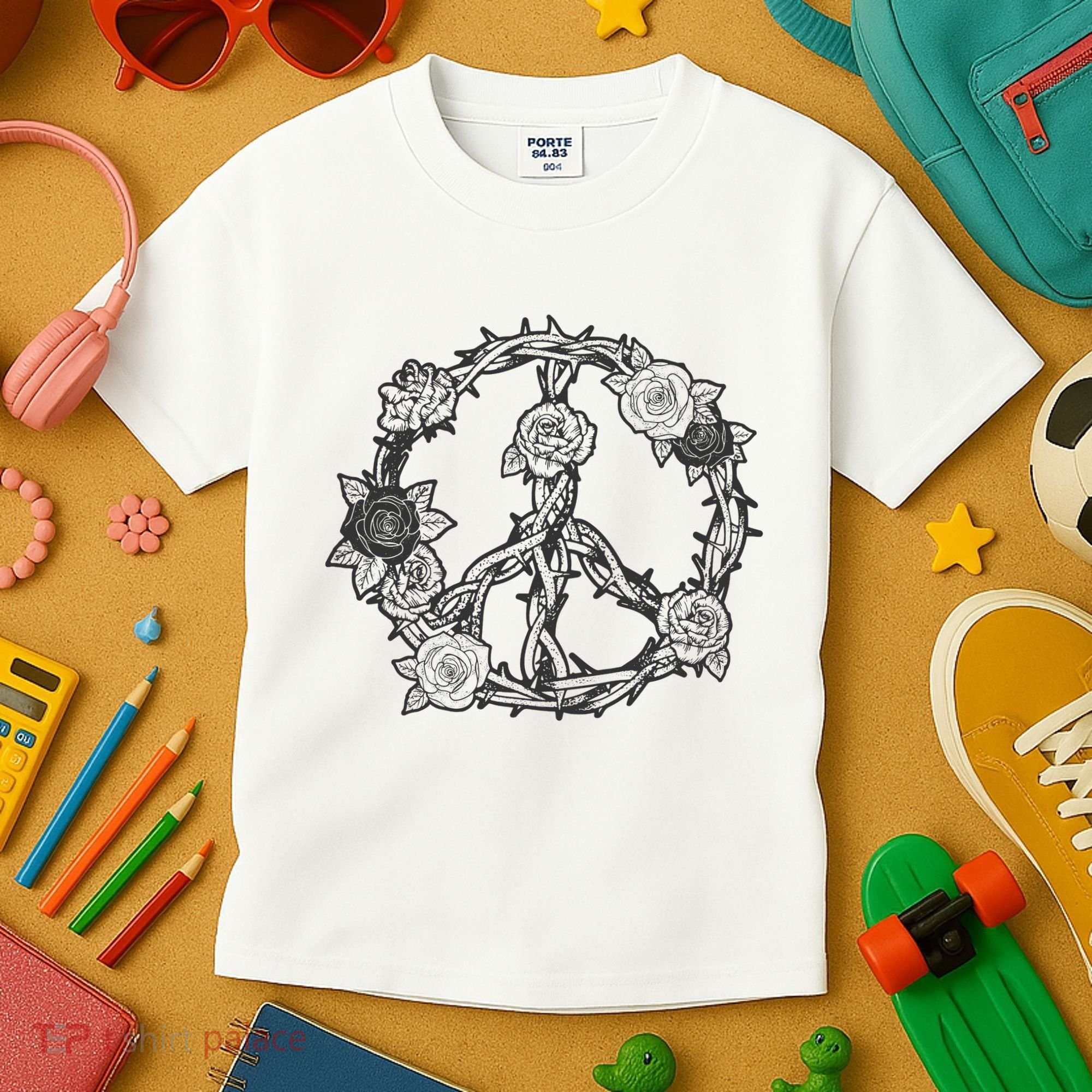 Peace Symbol Roses And Thorns Kids T-Shirt
