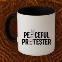 Peaceful Protester Peace Sign Protest Fist Coffee Mug thumb 2