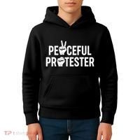 Peaceful Protester Peace Sign Protest Fist Kids Hoodie thumb 4