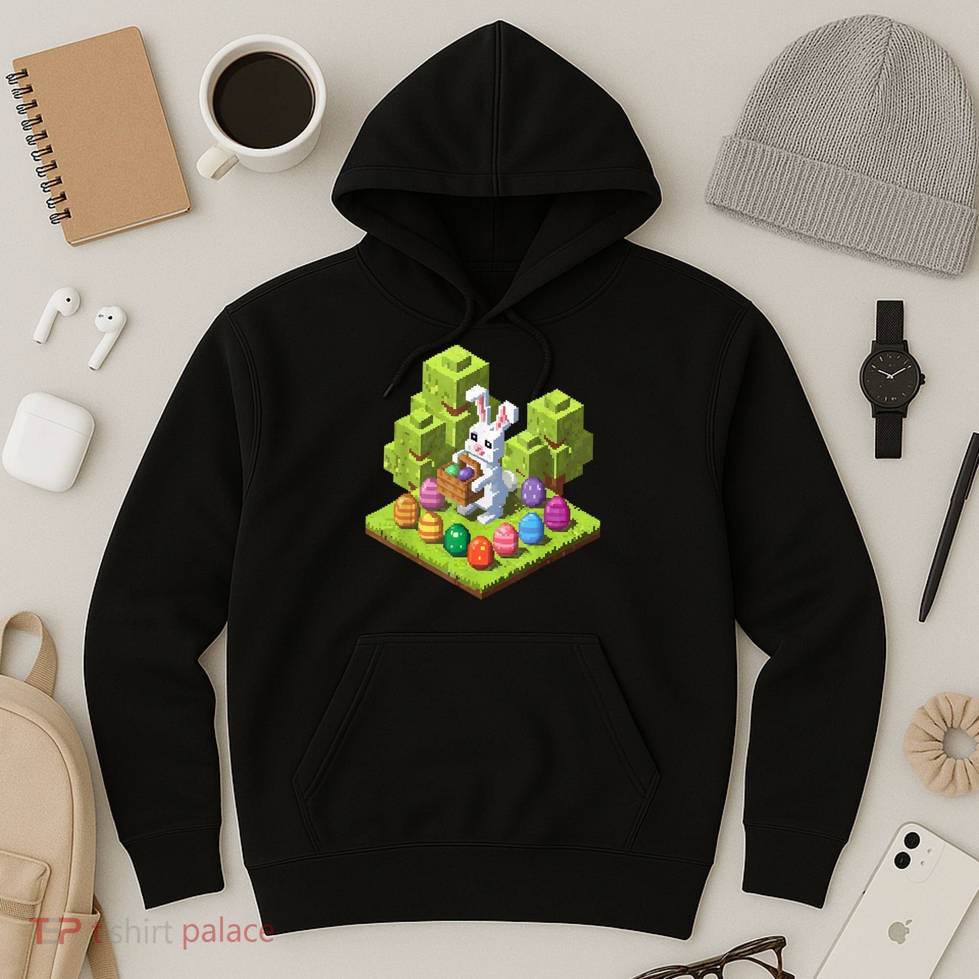 Pixel Easter Bunny Video Gamer Egg Hunting Fun Boy  Hoodie