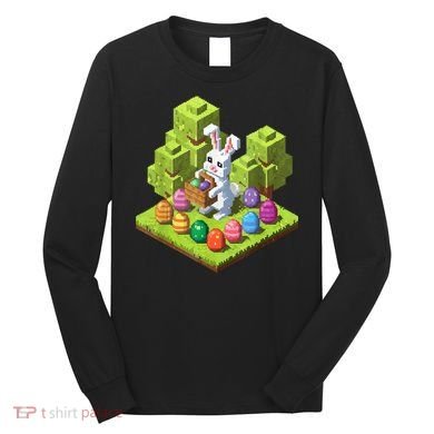 Pixel Easter Bunny Video Gamer Egg Hunting Fun Boy  Long Sleeve Shirt