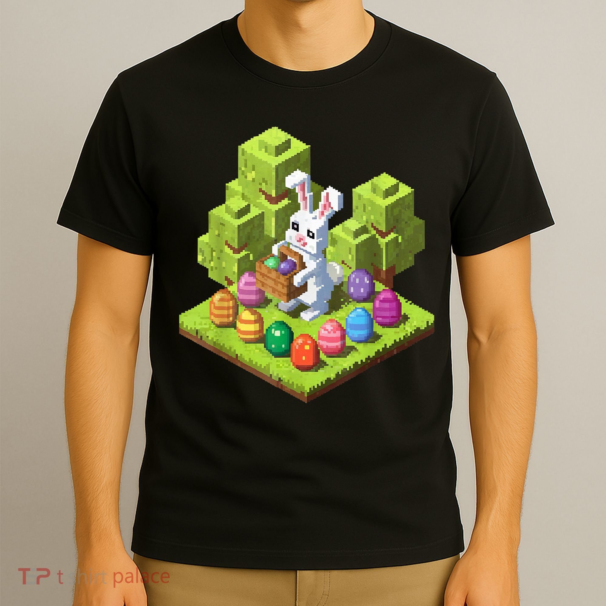 Pixel Easter Bunny Video Gamer Egg Hunting Fun Boy  T-Shirt