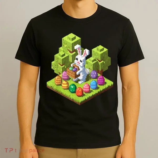 Pixel Easter Bunny Video Gamer Egg Hunting Fun Boy  T-Shirt