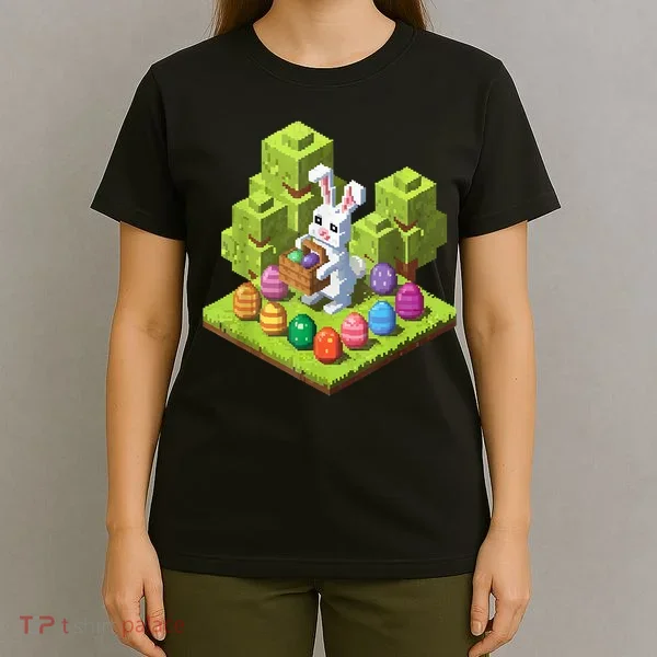 Pixel Easter Bunny Video Gamer Egg Hunting Fun Boy  T-Shirt