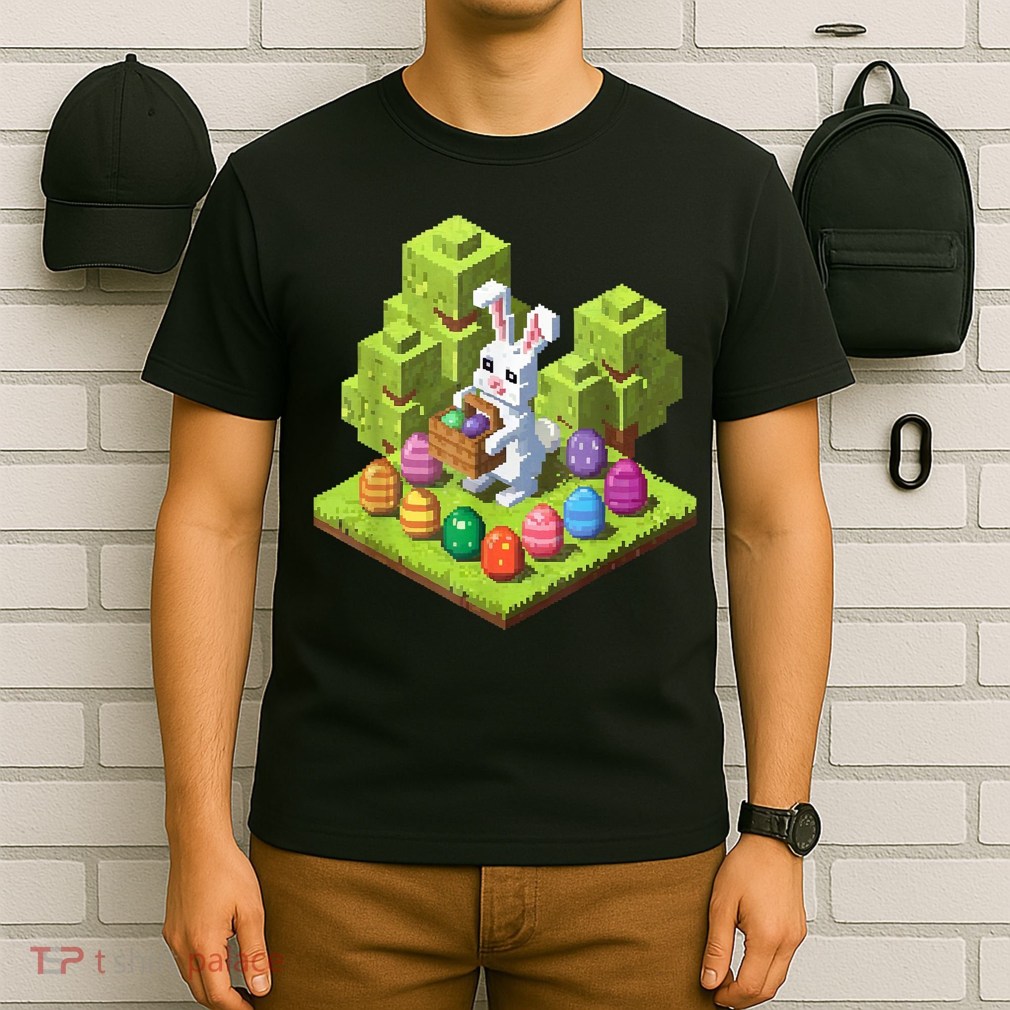 Pixel Easter Bunny Video Gamer Egg Hunting Fun Boy  T-Shirt