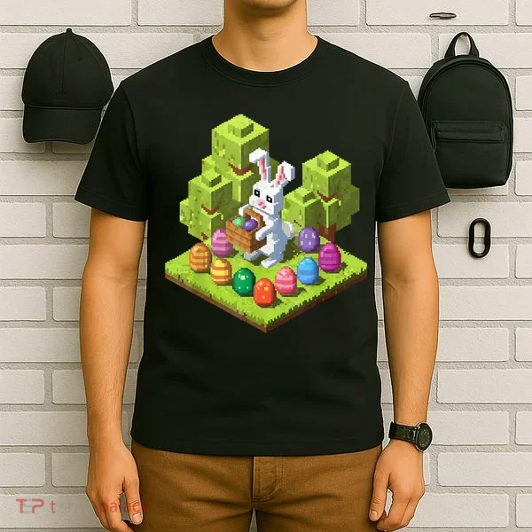 Pixel Easter Bunny Video Gamer Egg Hunting Fun Boy  T-Shirt