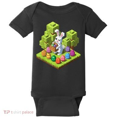 Pixel Easter Bunny Video Gamer Egg Hunting Fun Boy  Baby Bodysuit