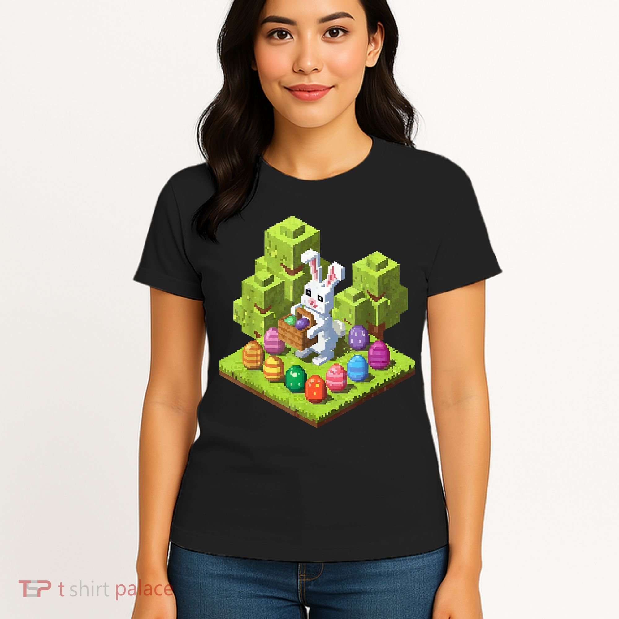 Pixel Easter Bunny Video Gamer Egg Hunting Fun Boy  Women's T-Shirt