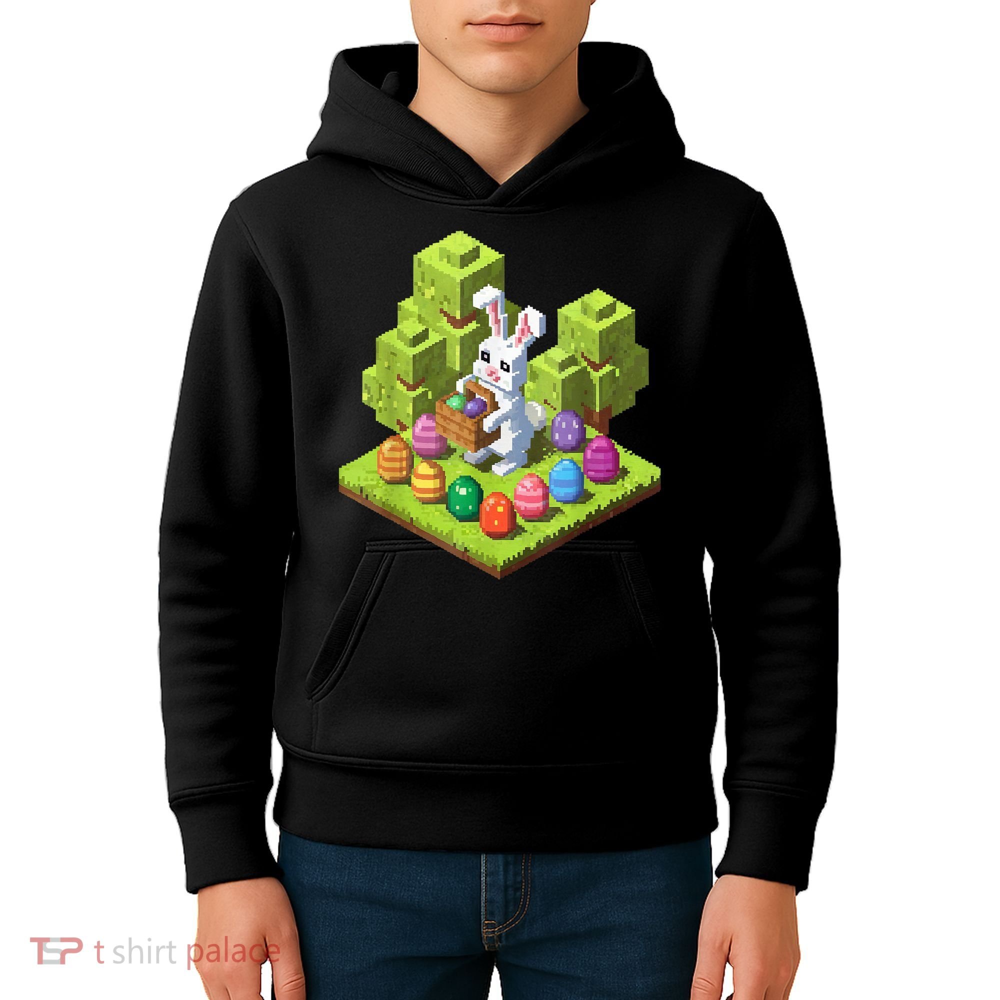 Pixel Easter Bunny Video Gamer Egg Hunting Fun Boy  Kids Hoodie