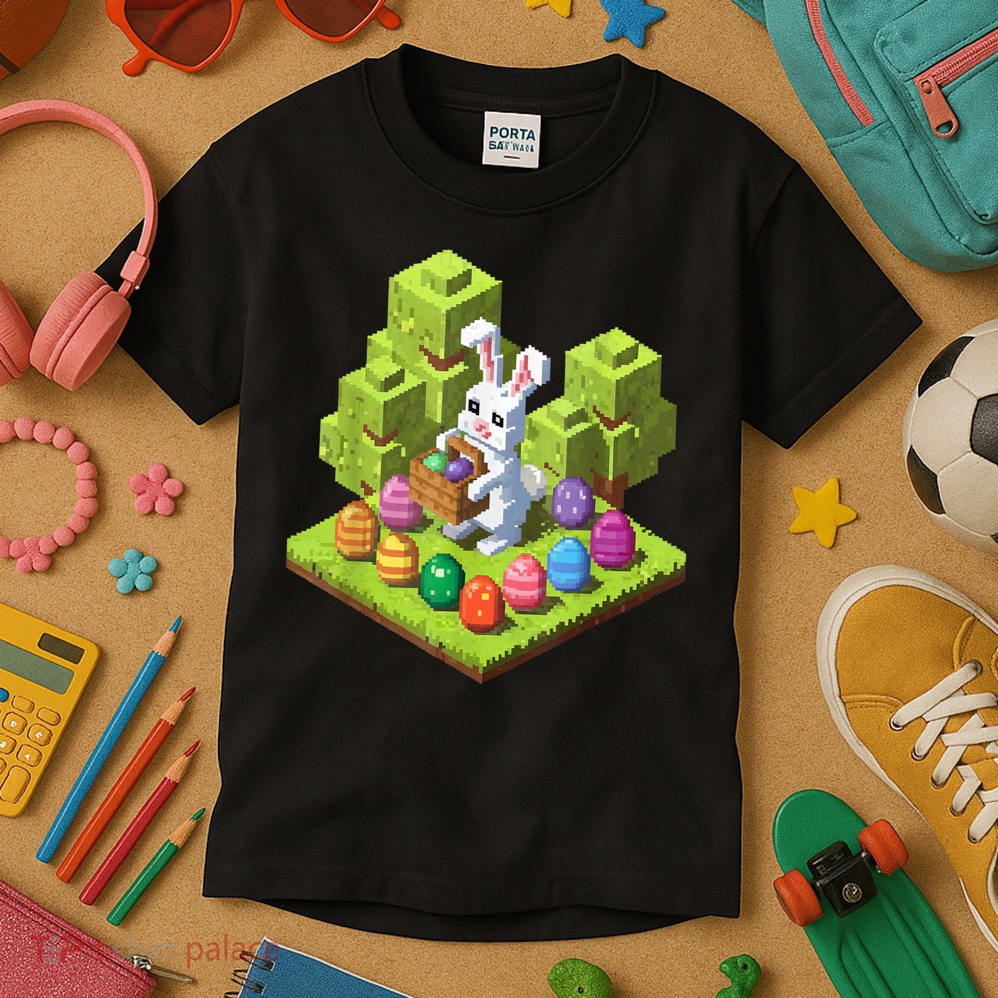 Pixel Easter Bunny Video Gamer Egg Hunting Fun Boy  Kids T-Shirt