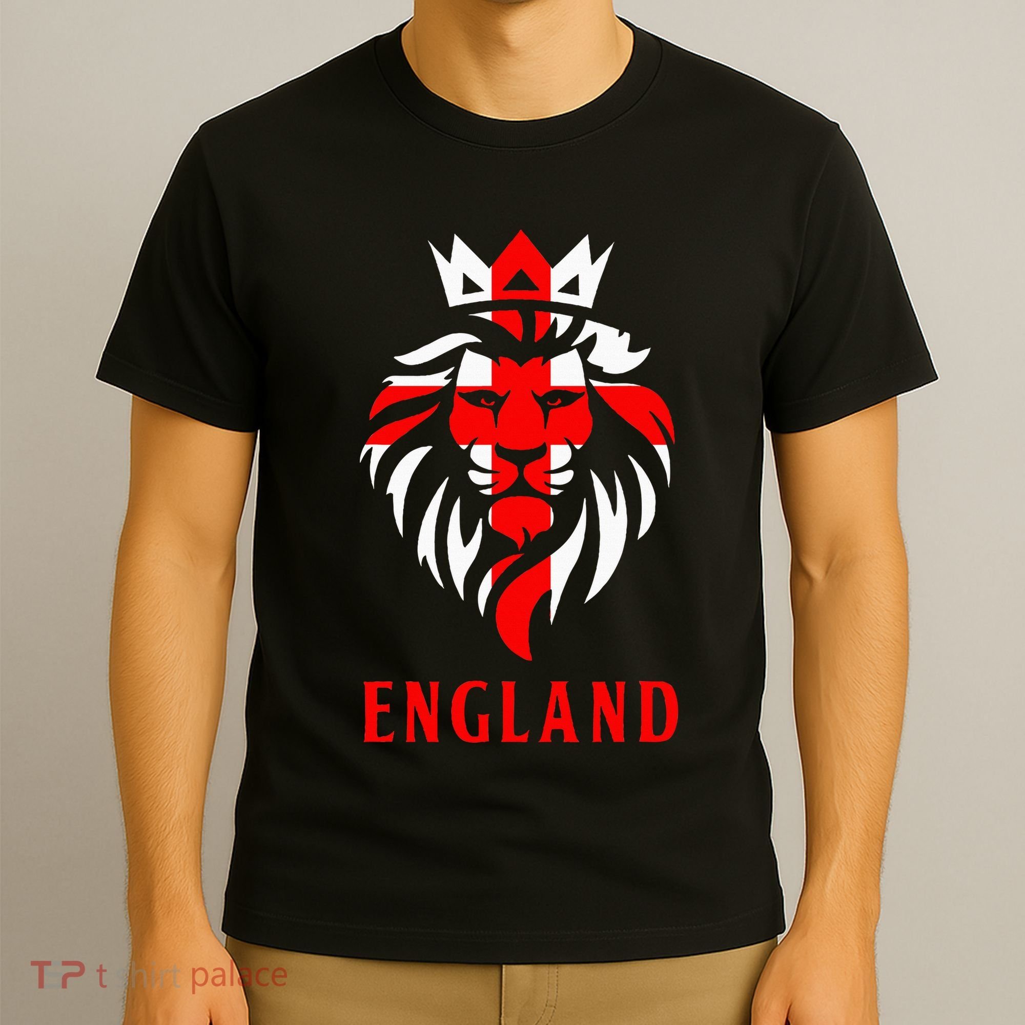 Patriotic England Football Soccer Fan Crown Lion Head Flag T-Shirt