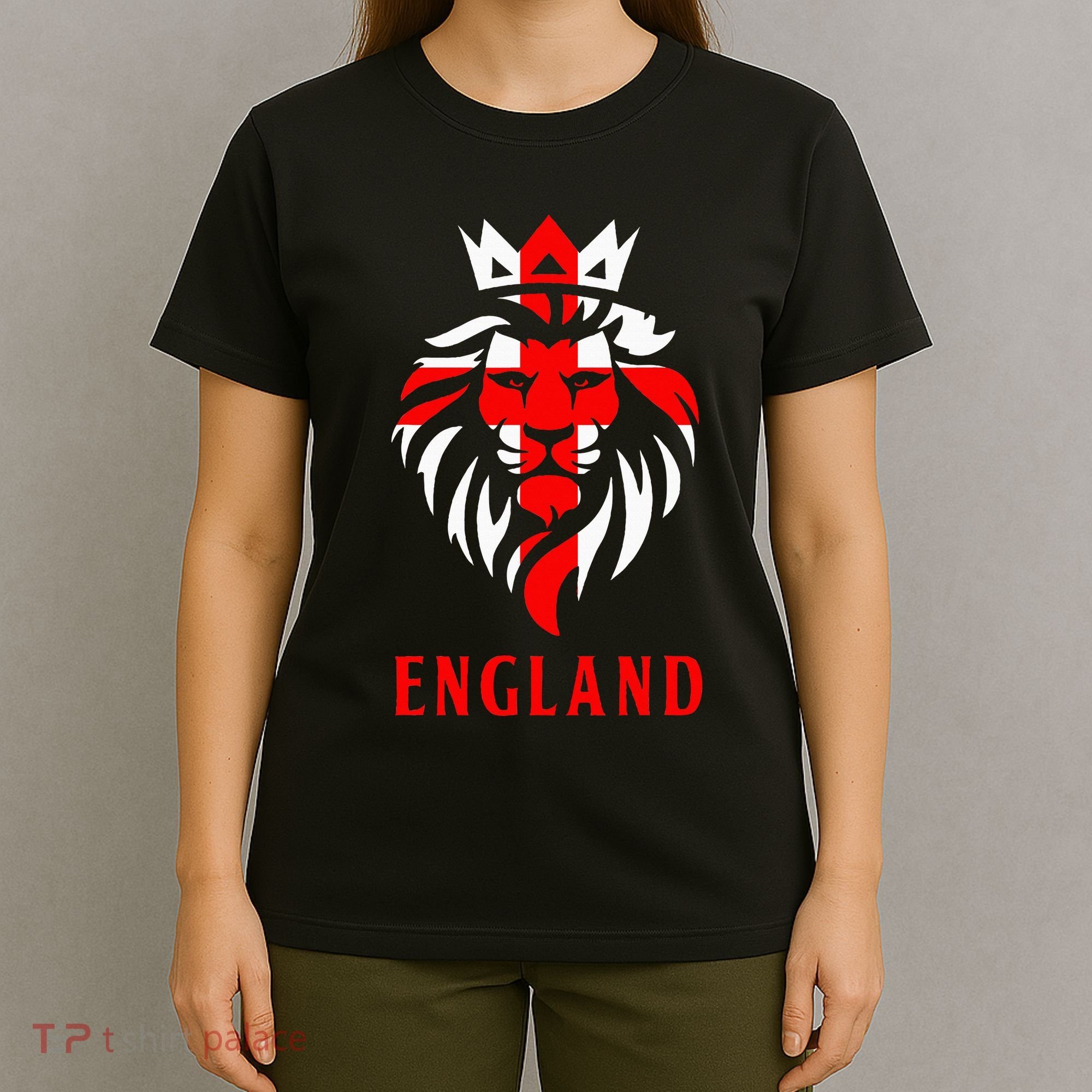 Patriotic England Football Soccer Fan Crown Lion Head Flag T-Shirt
