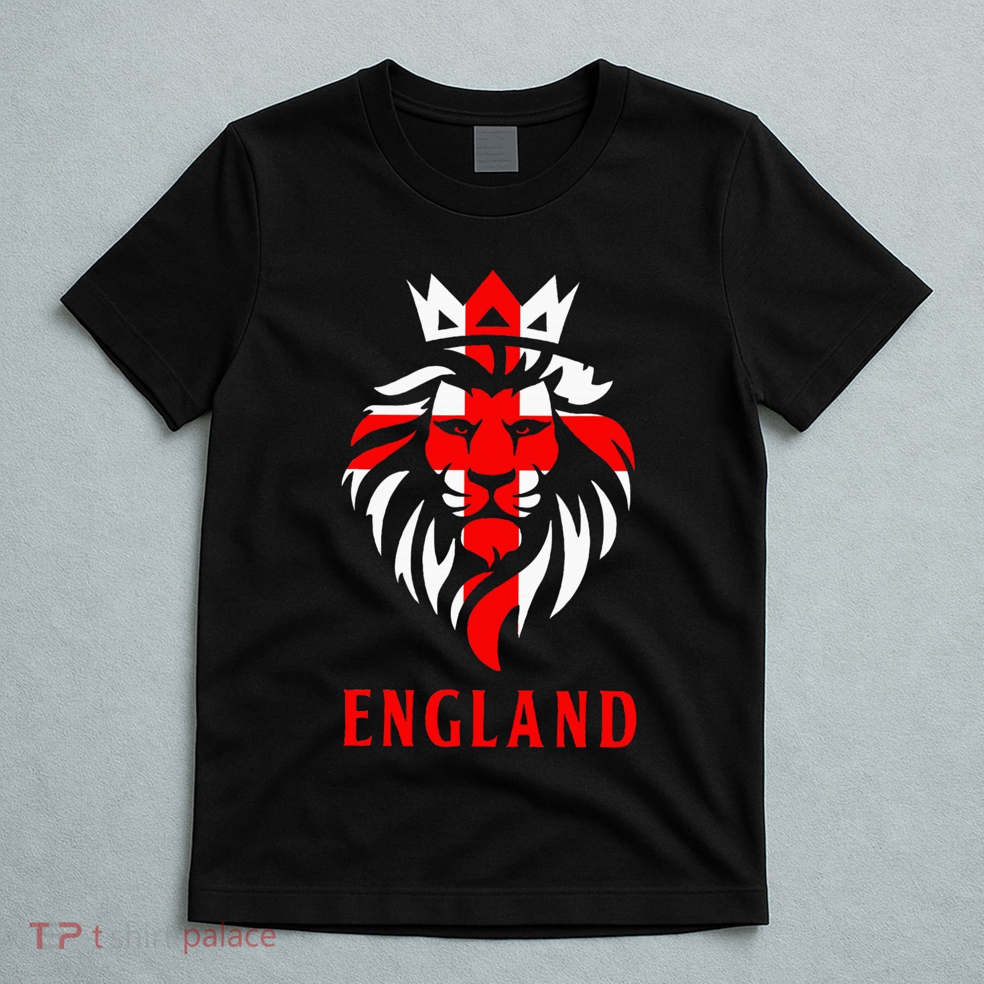 Patriotic England Football Soccer Fan Crown Lion Head Flag T-Shirt