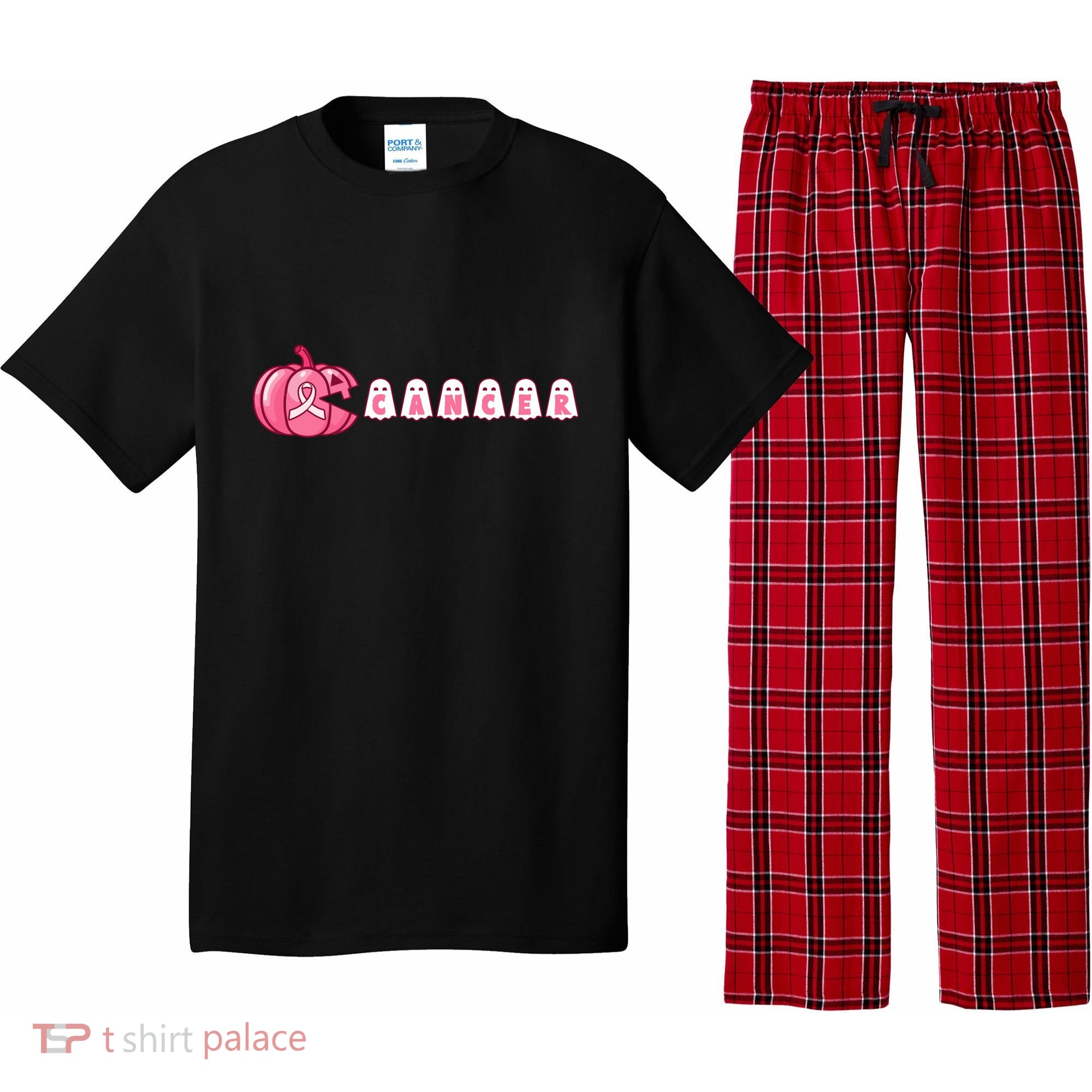 Pumpkin Eating Ghost Gamer Support Breast Cancer Warrior Cool Gift Pajama Set